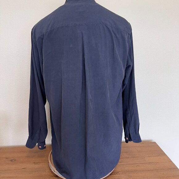 Vintage Nehru Silk Long Sleeve Shirt - Navy - Size XL - I.Magnin - Picture 5 of 8